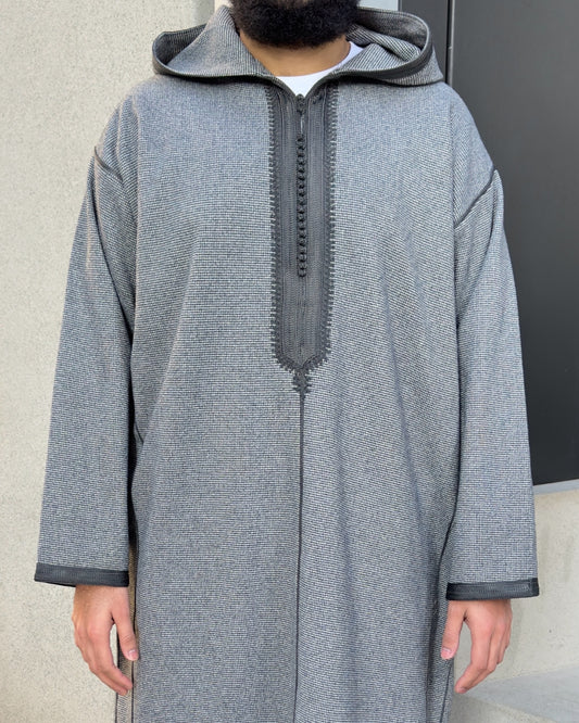 Light Grey Premium Winter Hooded Moroccan Thobe (Djellaba)