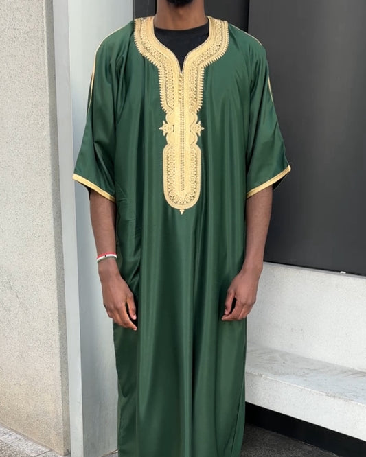 Green & Gold Premium Moroccan Thobe (Gandoura)