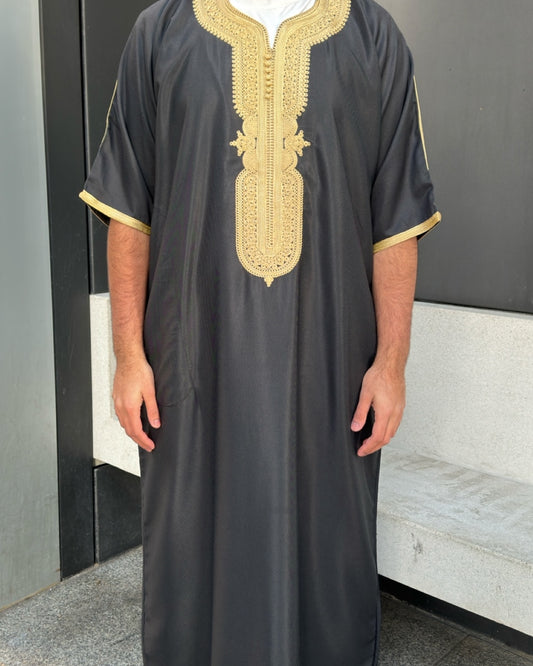 Black & Gold Premium Moroccan Thobe (Gandoura)